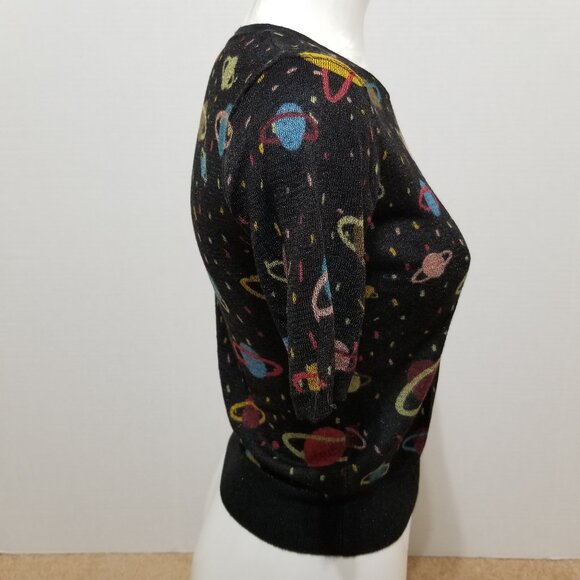Zara top Small black galaxy space planets universe Saturn metallic knit - Picture 4 of 10